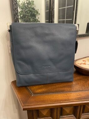 Coach Men's Slate Blue Leather Messenger Bag